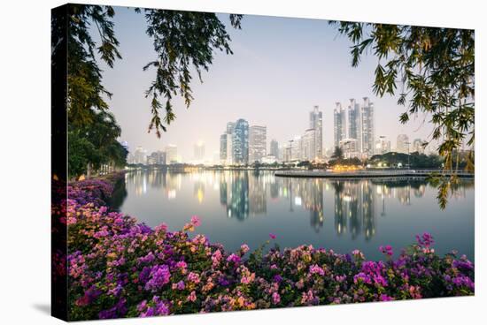 Thailand, Bangkok. View of the City from Benjakiti Park at Dusk-Matteo Colombo-Stretched Canvas