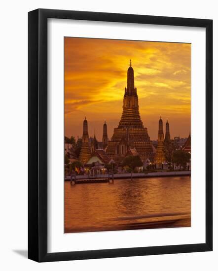 Thailand, Bangkok, Wat Arun ,Temple of the Dawn and Chao Phraya River Illuminated at Sunset-Gavin Hellier-Framed Photographic Print