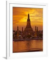 Thailand, Bangkok, Wat Arun ,Temple of the Dawn and Chao Phraya River Illuminated at Sunset-Gavin Hellier-Framed Photographic Print