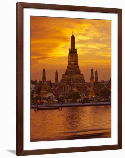 Thailand, Bangkok, Wat Arun ,Temple of the Dawn and Chao Phraya River Illuminated at Sunset-Gavin Hellier-Framed Photographic Print