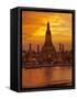 Thailand, Bangkok, Wat Arun ,Temple of the Dawn and Chao Phraya River Illuminated at Sunset-Gavin Hellier-Framed Stretched Canvas