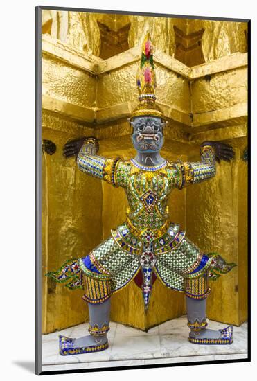 Thailand, Bangkok. Yaksha, demons, guard one of the golden chedi at Wat Phra Kaew.-Brenda Tharp-Mounted Photographic Print