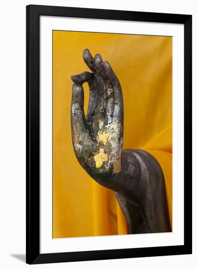 Thailand. Buddha Statue hand with gold leaf tokens.-Brenda Tharp-Framed Photographic Print