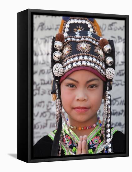 Thailand, Chiang Mai, Chiang Mai Flower Festival, Akha Hilltribe Girl-Steve Vidler-Framed Stretched Canvas