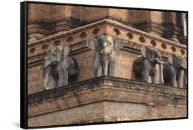 Thailand, Chiang Mai, Wat Chedi Luang. Elephant Statues-Emily Wilson-Framed Stretched Canvas