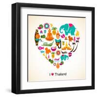 Thailand Love - Heart With Thai Icons And Symbols-Marish-Framed Art Print