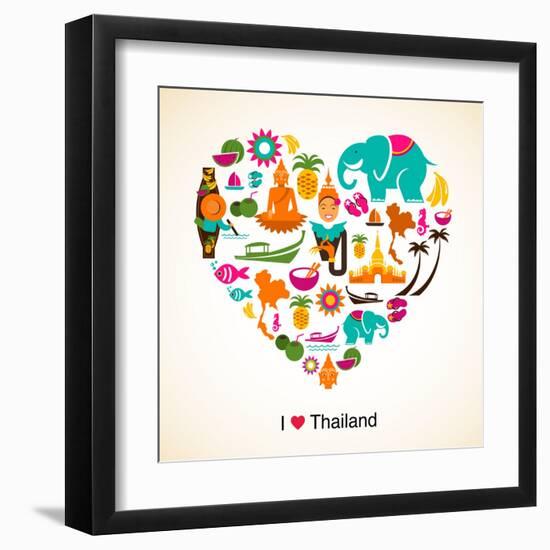 Thailand Love - Heart With Thai Icons And Symbols-Marish-Framed Art Print