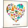 Thailand Love - Heart With Thai Icons And Symbols-Marish-Mounted Art Print