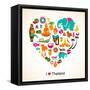 Thailand Love - Heart With Thai Icons And Symbols-Marish-Framed Stretched Canvas