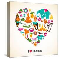Thailand Love - Heart With Thai Icons And Symbols-Marish-Stretched Canvas