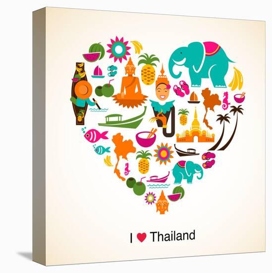 Thailand Love - Heart With Thai Icons And Symbols-Marish-Stretched Canvas