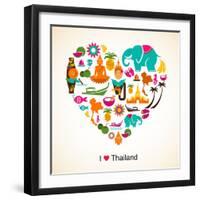 Thailand Love - Heart With Thai Icons And Symbols-Marish-Framed Art Print