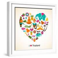 Thailand Love - Heart With Thai Icons And Symbols-Marish-Framed Art Print