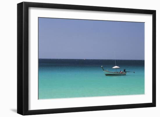 Thailand, Phuket Province, Long Tail Boat Off in Midst of Sea-David R. Frazier-Framed Photographic Print