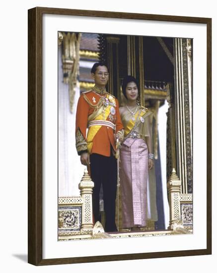 Thailand's King Bhumibol Adulyadej with Wife, Queen Sirikit at the Palace-John Dominis-Framed Premium Photographic Print