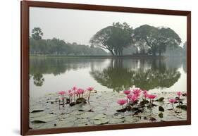 Thailand, Sukhothai. Water Lilies in Front of Wat Traphang Nguen-Kevin Oke-Framed Photographic Print