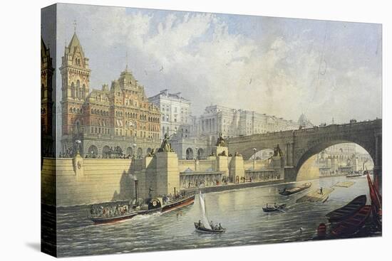 Thames Embankment - Steam Boat Landing Pier at Waterloo, London, 1864-RM Bryson-Stretched Canvas