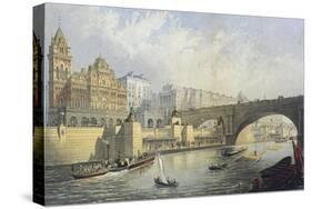 Thames Embankment - Steam Boat Landing Pier at Waterloo, London, 1864-RM Bryson-Stretched Canvas