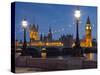 Thames Shore, Westminster Bridge, Westminster Palace, Big Ben, in the Evening-Rainer Mirau-Stretched Canvas