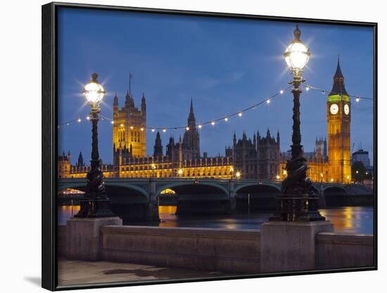 Thames Shore, Westminster Bridge, Westminster Palace, Big Ben, in the Evening-Rainer Mirau-Framed Photographic Print
