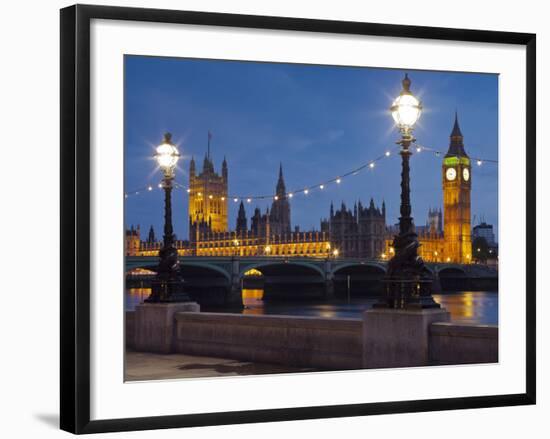 Thames Shore, Westminster Bridge, Westminster Palace, Big Ben, in the Evening-Rainer Mirau-Framed Photographic Print