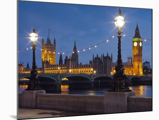 Thames Shore, Westminster Bridge, Westminster Palace, Big Ben, in the Evening-Rainer Mirau-Mounted Photographic Print