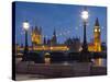 Thames Shore, Westminster Bridge, Westminster Palace, Big Ben, in the Evening-Rainer Mirau-Stretched Canvas