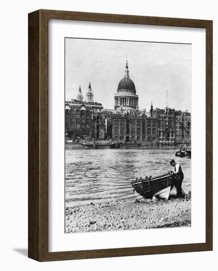 Thames Waterman and His Boat on the 'Beach' at Bankside, London, 1926-1927-McLeish-Framed Giclee Print