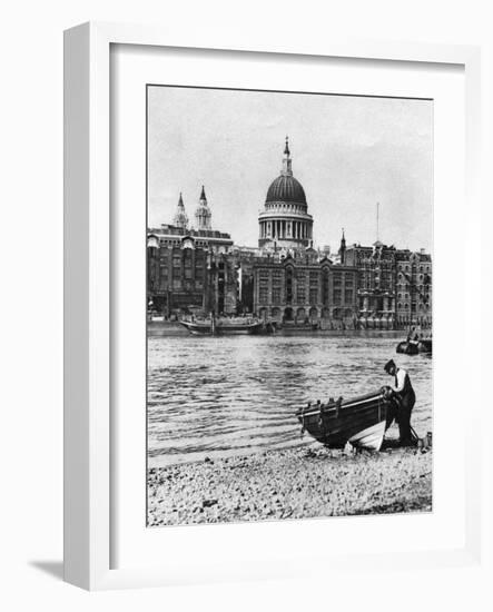 Thames Waterman and His Boat on the 'Beach' at Bankside, London, 1926-1927-McLeish-Framed Giclee Print