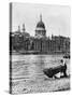 Thames Waterman and His Boat on the 'Beach' at Bankside, London, 1926-1927-McLeish-Stretched Canvas