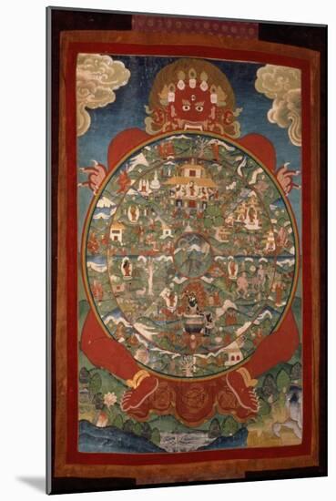 Thangka, Depicting Wheel of Life Turned by Red Yama, Lord of Death, 19th-20th Century-null-Mounted Giclee Print