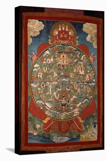 Thangka, Depicting Wheel of Life Turned by Red Yama, Lord of Death, 19th-20th Century-null-Stretched Canvas