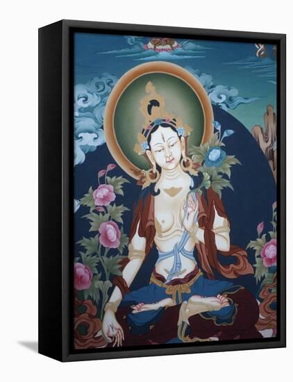 Thangka Depicting White Tara Goddess, Buddhist Symbol of Long Life, Bhaktapur, Nepal, Asia-Godong-Framed Stretched Canvas