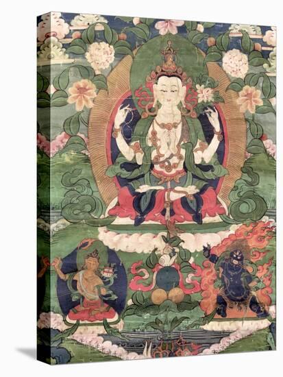 Thangka of Buddha Shakamunyi with Manjushri and Vajrapani-null-Stretched Canvas