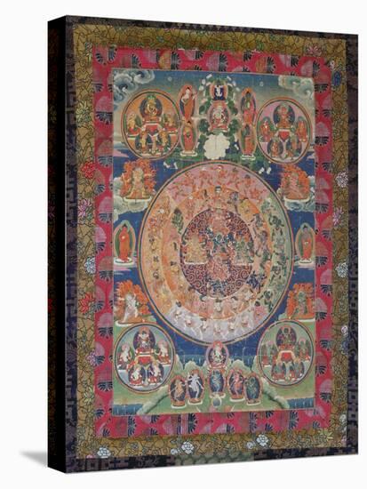 Thangka of Peaceful and Wrathful Deities, 19th-20th Century-null-Stretched Canvas