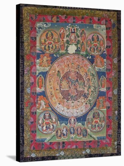 Thangka of Peaceful and Wrathful Deities, 19th-20th Century-null-Stretched Canvas