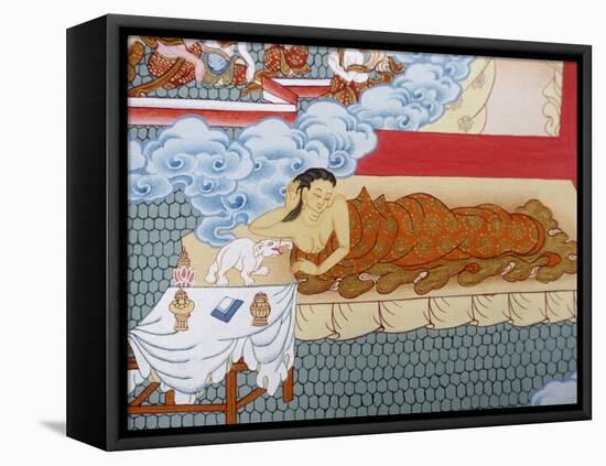 Thangka Painting of Buddha's Mother Dreaming of a White Elephant, Bhaktapur, Nepal, Asia-Godong-Framed Stretched Canvas