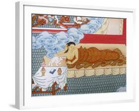 Thangka Painting of Buddha's Mother Dreaming of a White Elephant, Bhaktapur, Nepal, Asia-Godong-Framed Photographic Print