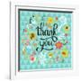 Thank You! Bright Cartoon Card Made of Flowers and Butterflies. Floral Background in Summer Colors-smilewithjul-Framed Art Print