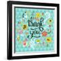 Thank You! Bright Cartoon Card Made of Flowers and Butterflies. Floral Background in Summer Colors-smilewithjul-Framed Art Print