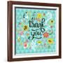 Thank You! Bright Cartoon Card Made of Flowers and Butterflies. Floral Background in Summer Colors-smilewithjul-Framed Art Print