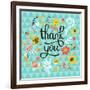 Thank You! Bright Cartoon Card Made of Flowers and Butterflies. Floral Background in Summer Colors-smilewithjul-Framed Art Print