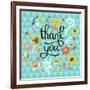 Thank You! Bright Cartoon Card Made of Flowers and Butterflies. Floral Background in Summer Colors-smilewithjul-Framed Art Print