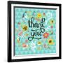 Thank You! Bright Cartoon Card Made of Flowers and Butterflies. Floral Background in Summer Colors-smilewithjul-Framed Art Print