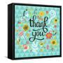 Thank You! Bright Cartoon Card Made of Flowers and Butterflies. Floral Background in Summer Colors-smilewithjul-Framed Stretched Canvas