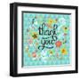Thank You! Bright Cartoon Card Made of Flowers and Butterflies. Floral Background in Summer Colors-smilewithjul-Framed Art Print