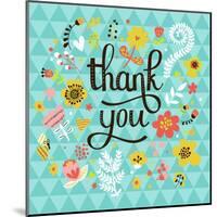 Thank You! Bright Cartoon Card Made of Flowers and Butterflies. Floral Background in Summer Colors-smilewithjul-Mounted Art Print