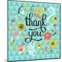 Thank You! Bright Cartoon Card Made of Flowers and Butterflies. Floral Background in Summer Colors-smilewithjul-Mounted Art Print