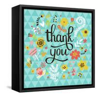 Thank You! Bright Cartoon Card Made of Flowers and Butterflies. Floral Background in Summer Colors-smilewithjul-Framed Stretched Canvas