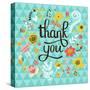 Thank You! Bright Cartoon Card Made of Flowers and Butterflies. Floral Background in Summer Colors-smilewithjul-Stretched Canvas
